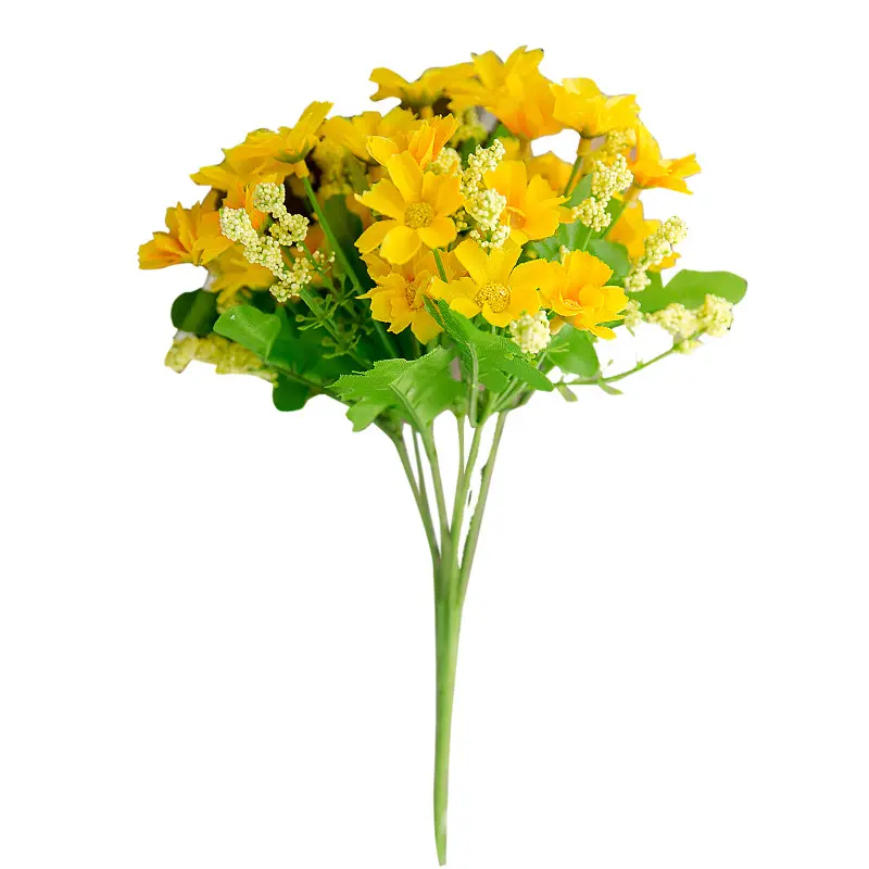 הסיטונאי צהוב לבן מלאכותי בד מלאכותי פרחים סלון קישוטים חתונה גן קטן זר פרחים