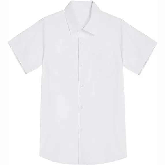 Camicia da ragazzo in cotone 100% bianco camicia a maniche corte per bambini abbigliamento estivo casual camicia tinta unita logo personalizzato