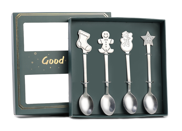 4 cuillères à café + boîte de Noël-Argent