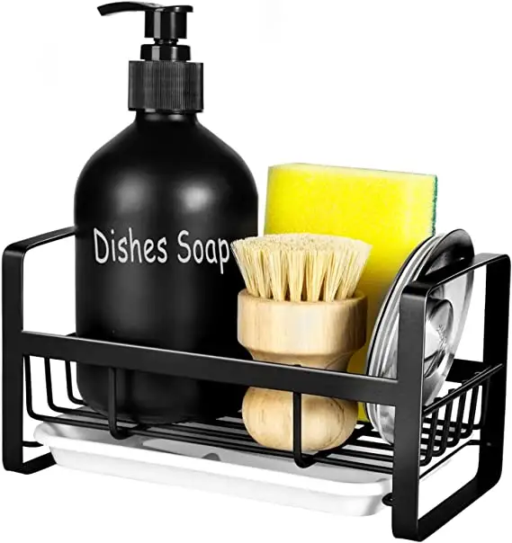 Suporte esponja para pia de cozinha aço inoxidável Kitchen Sink Caddy para organizar esponja escova saboneteira Dispenser, pia da cozinha