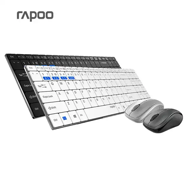 (Rapoo) 9060 מ 'מקלדת אלחוטית, עכבר מתכת אולטרה-דק תלת-מצב במשרד משחק סופר דק