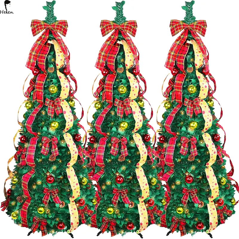 Four Seasons Popular Christmas Spruce Prelit Poinsettia Pull Up Tree