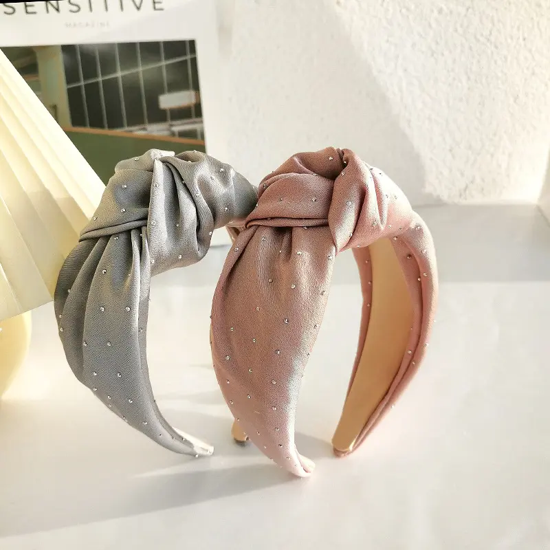 बड़ा गाँठ साटन गोल्डन ग्लिटर क्लॉथ हेडबैंड रेट्रो गद्देदार चमक डिजाइनर Knotted कपड़े Hairband