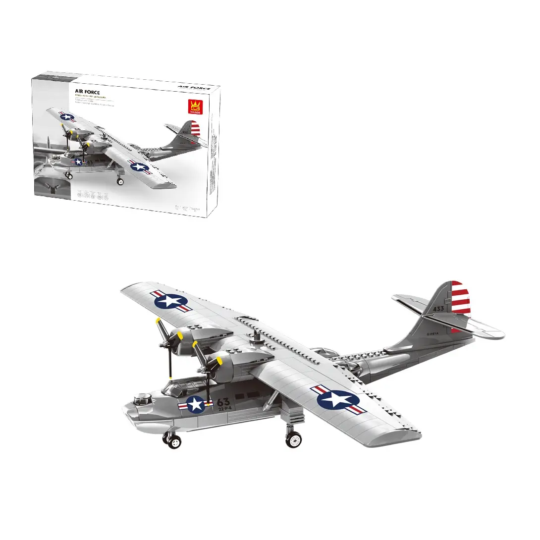 핫 세일 Wange 364pcs 벽돌 공군 항공 PBY-5A 카탈리나 전투기 비행기 전투기 전쟁 공예 전쟁 비행기 빌딩 블록 세트