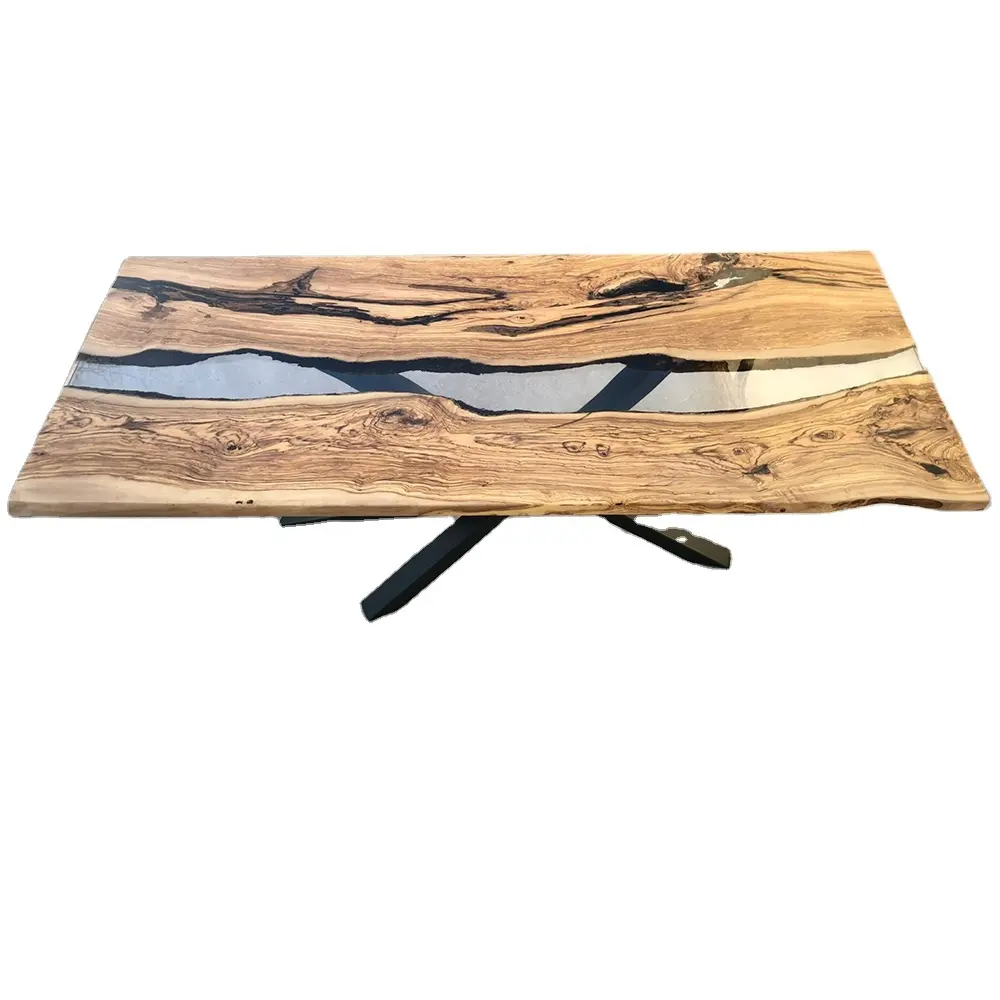 Mesa de madera de resina epoxi transparente para el hogar, mueble de madera maciza con forma cuadrada o redonda