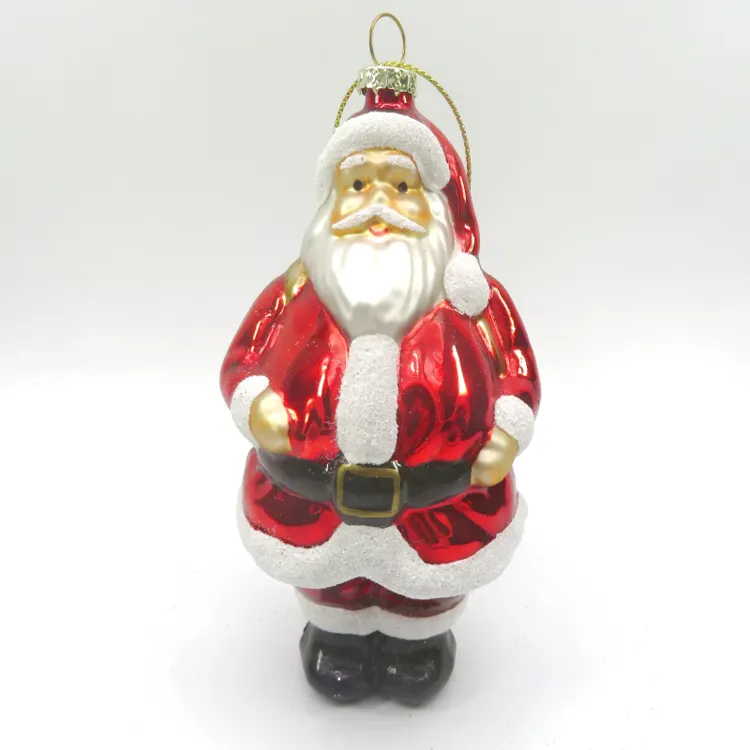 Adorno de oso colgante de Papá Noel de cristal al por mayor, figurita de cristal hecha a mano, juguete, adornos navideños