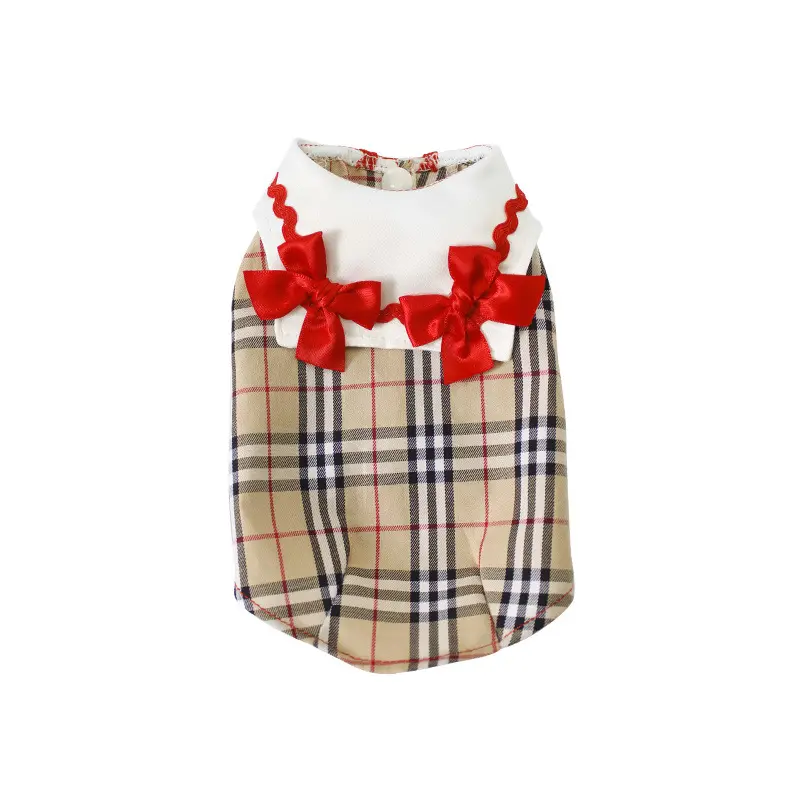 Popular ins pet plaid shirt lovely girls dog party dress pet outdoor outwear for spring summer pet clothes