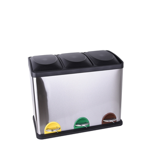 Papelera de reciclaje grande de 45L, 3X15L, con pedal, protección contra olores, papelera de clasificación con tapa de cierre suave WBS028L45 - Product Image 1
