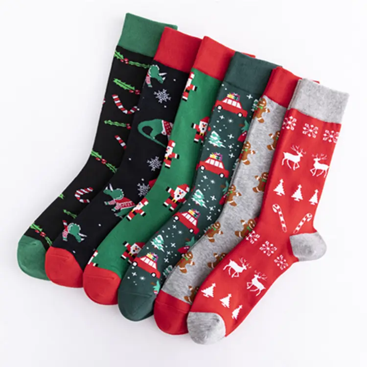 Calcetines de algodón con estampado de alce para hombre y mujer, medias cálidas con diseño navideño para invierno