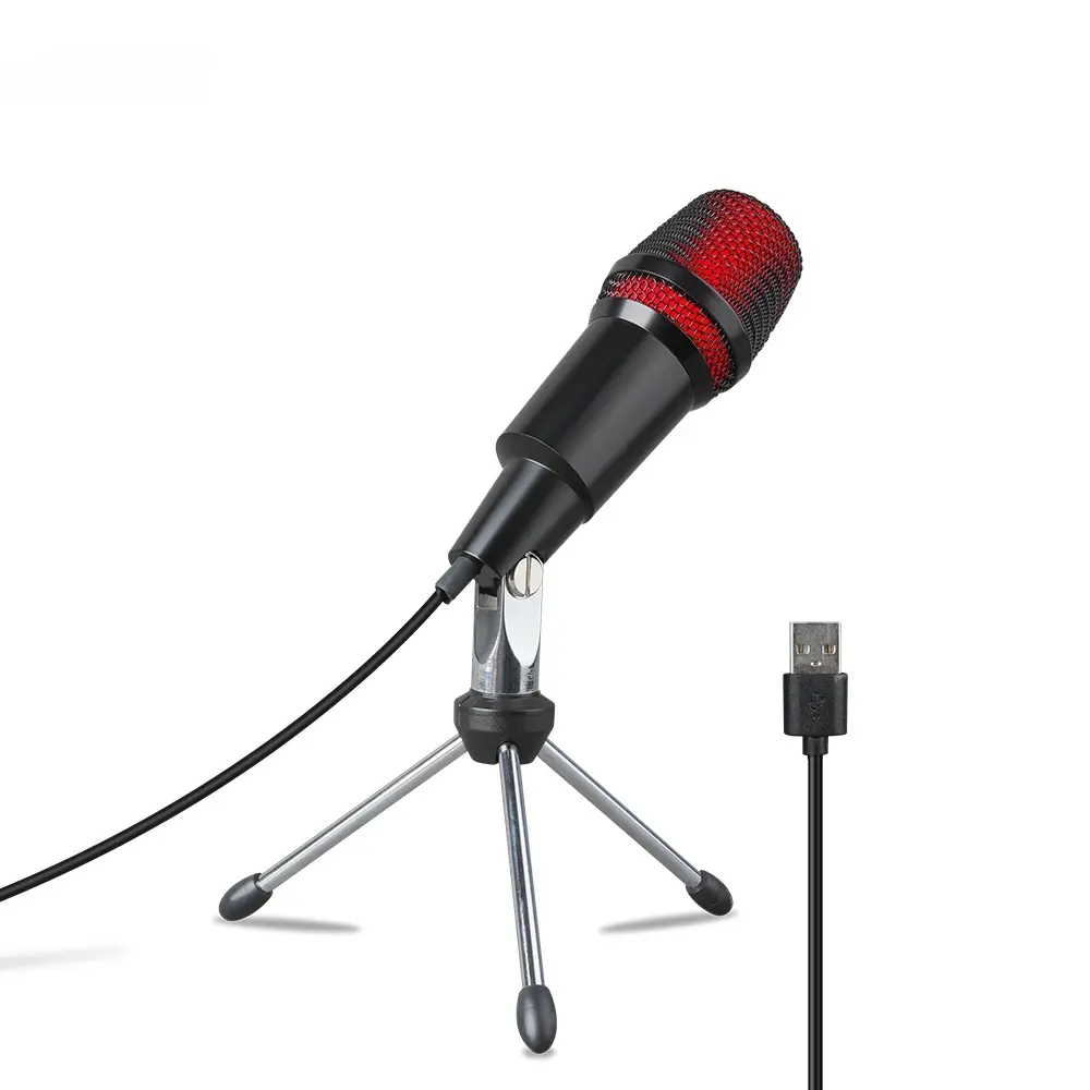 Metal USB Microfone Condensador Gravação Microfone Microfone com Suporte para Computador Portátil PC Karaoke Studio Recording