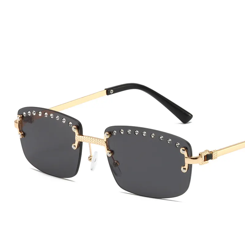 Luxury Designer Women's 0603 Square Rimless Sunglasses Bling Diamond Decoration UV400 Optical Lenses Eye Wear Beauty Sun Glasses