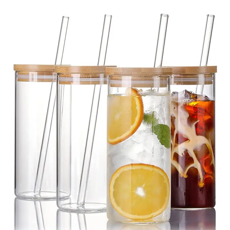 New arrival 480ml/ 20oz Clear Glass Water Bottle Glass Tumbler with Silicone Protective Sleeve and Bamboo Lid BPA Free Straw