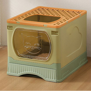 Ekstra büyük PP plastik katlanabilir kedi kum kabı sıçrama geçirmez kapak ile kolay temiz üst giriş evcil ve köpekler için - Product Image 1