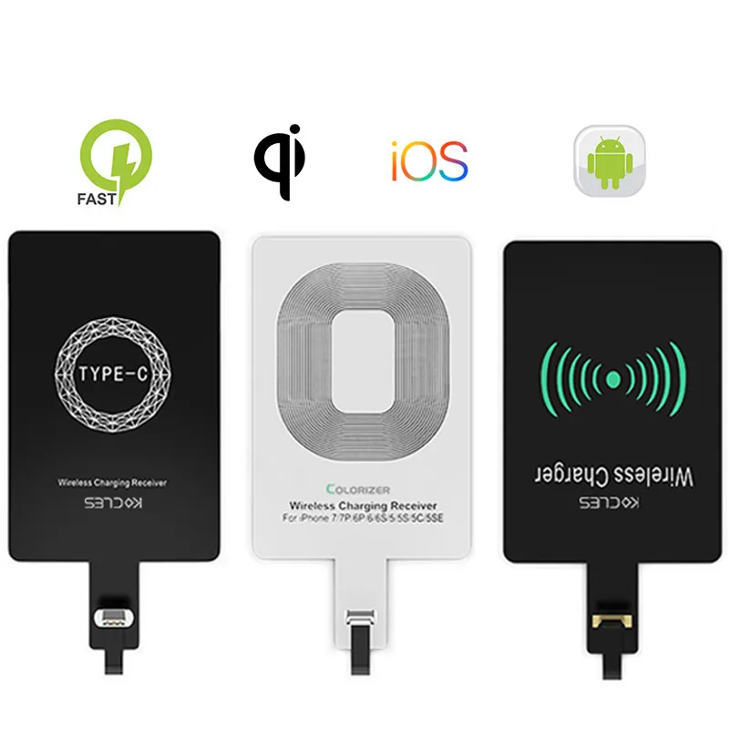 Qi kablosuz şarj alıcısı mikro USB tip C evrensel hızlı kablosuz şarj adaptörü Samsung Huawei Iphone Xiaomi için