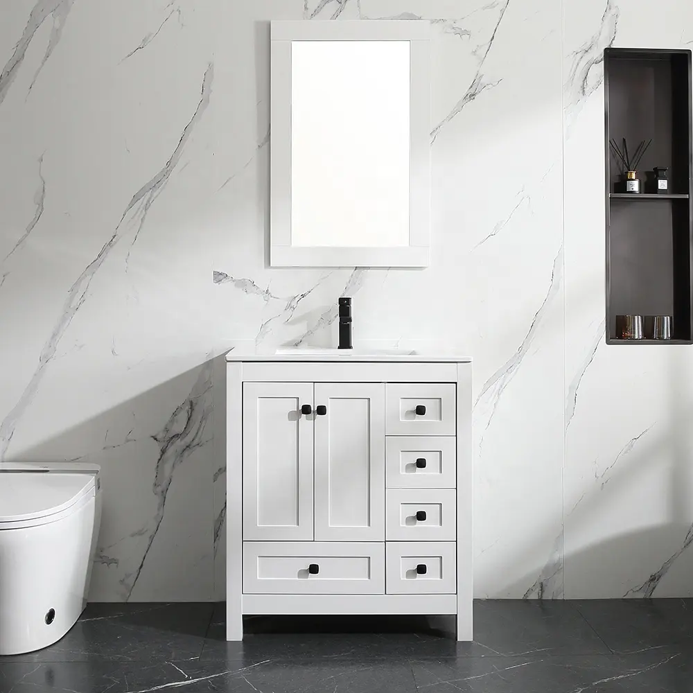 30 ''branco vaidade do banheiro conjunto impermeável alta qualidade armários banheiro espelho de alta definição vaidades banheiro