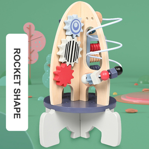 幼儿多活动火箭玩具益智木制玩具马卡龙火箭迷宫玩具儿童礼品
