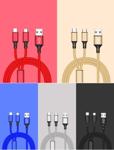 Custom Tew in <strong>One</strong> Nylon Usb Cable 2-in-1 Charging Data Cable Phone Type C Android 2 in 1 Usb Cable <strong>Charger</strong> - Product Image 3