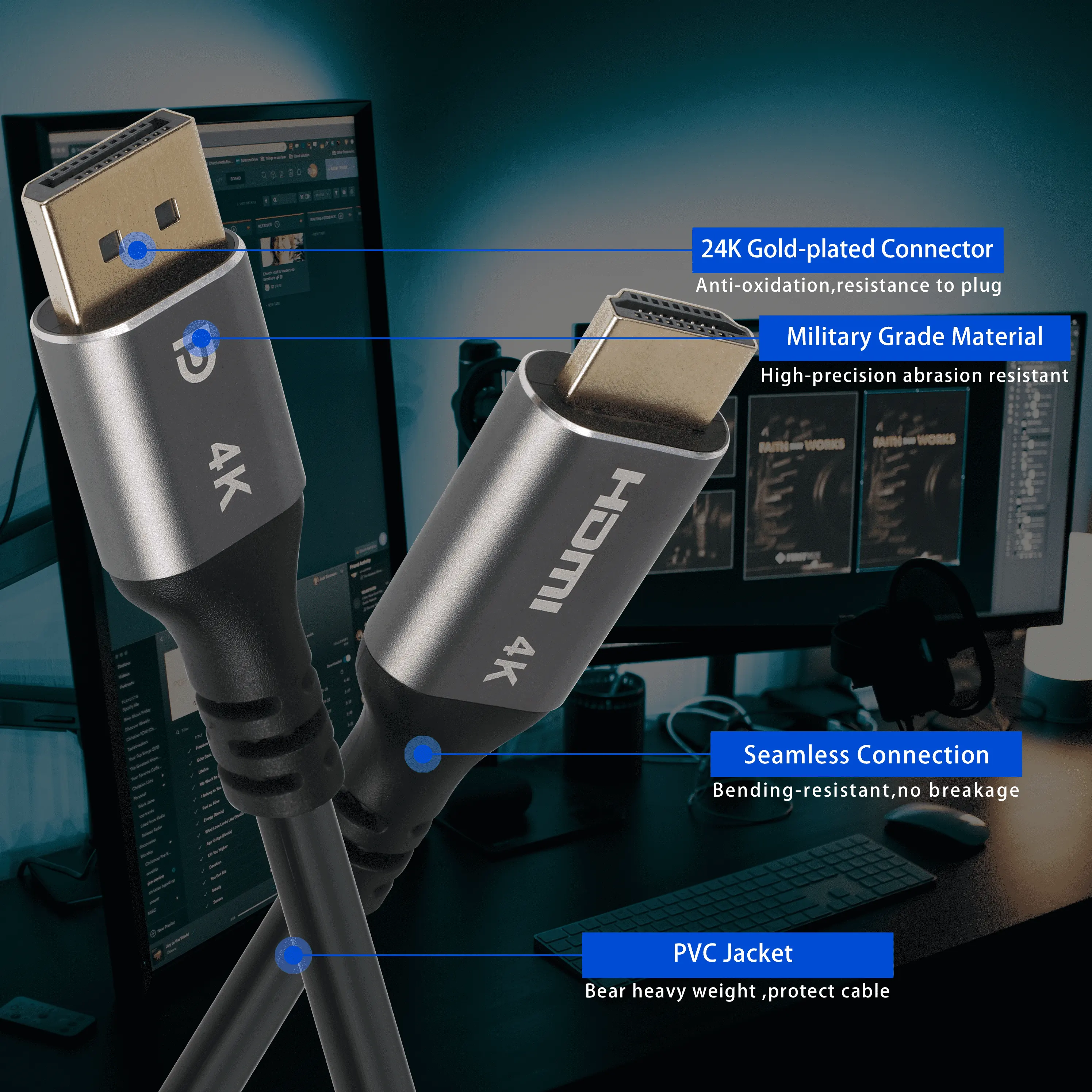 Alta definición Premium 1,2 Displayport a 4K Hdmi macho a macho Cable para transmisión de video