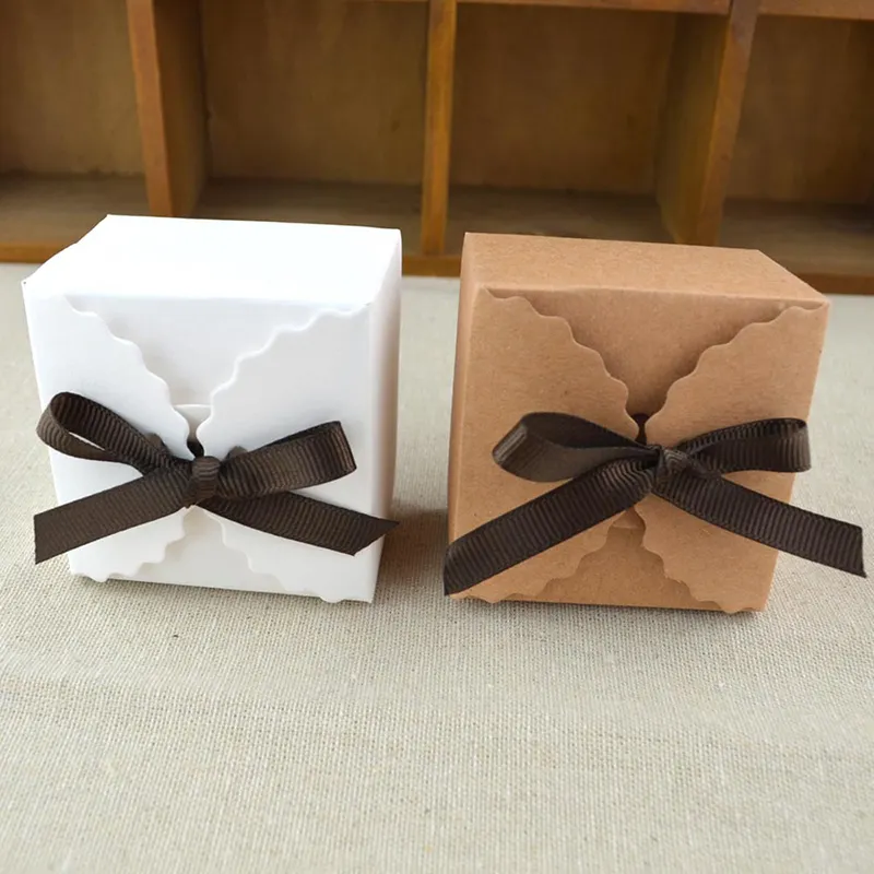 Mini boîte à bonbons en papier Kraft 10 pièces, emballage avec ruban, fournitures de fête de mariage