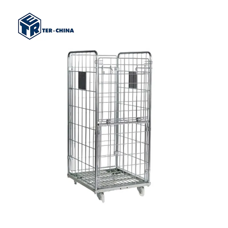 710x800xh1800 kim loại lưu trữ đóng mở CuộN lồng container 4 mặt CuộN lồng kim loại Pallet Xe đẩy cho bệnh viện giặt ủi