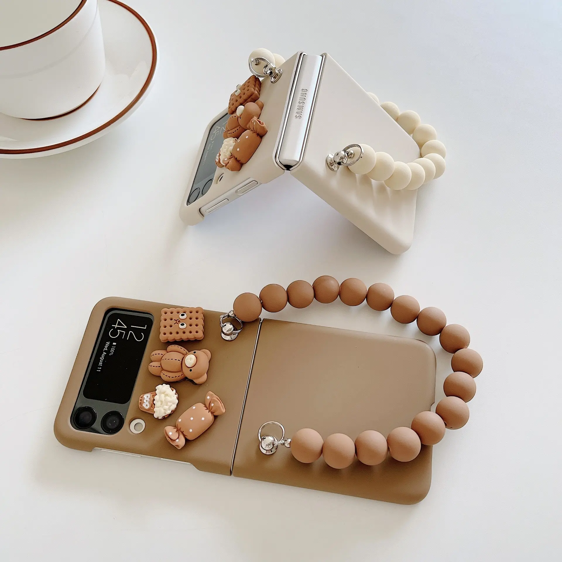 Милый мультяшный 3D милый матовый чехол для телефона портативный складной чехол для мобильного телефона с цепочкой для Samsung Galaxy Z Flip5 3 4