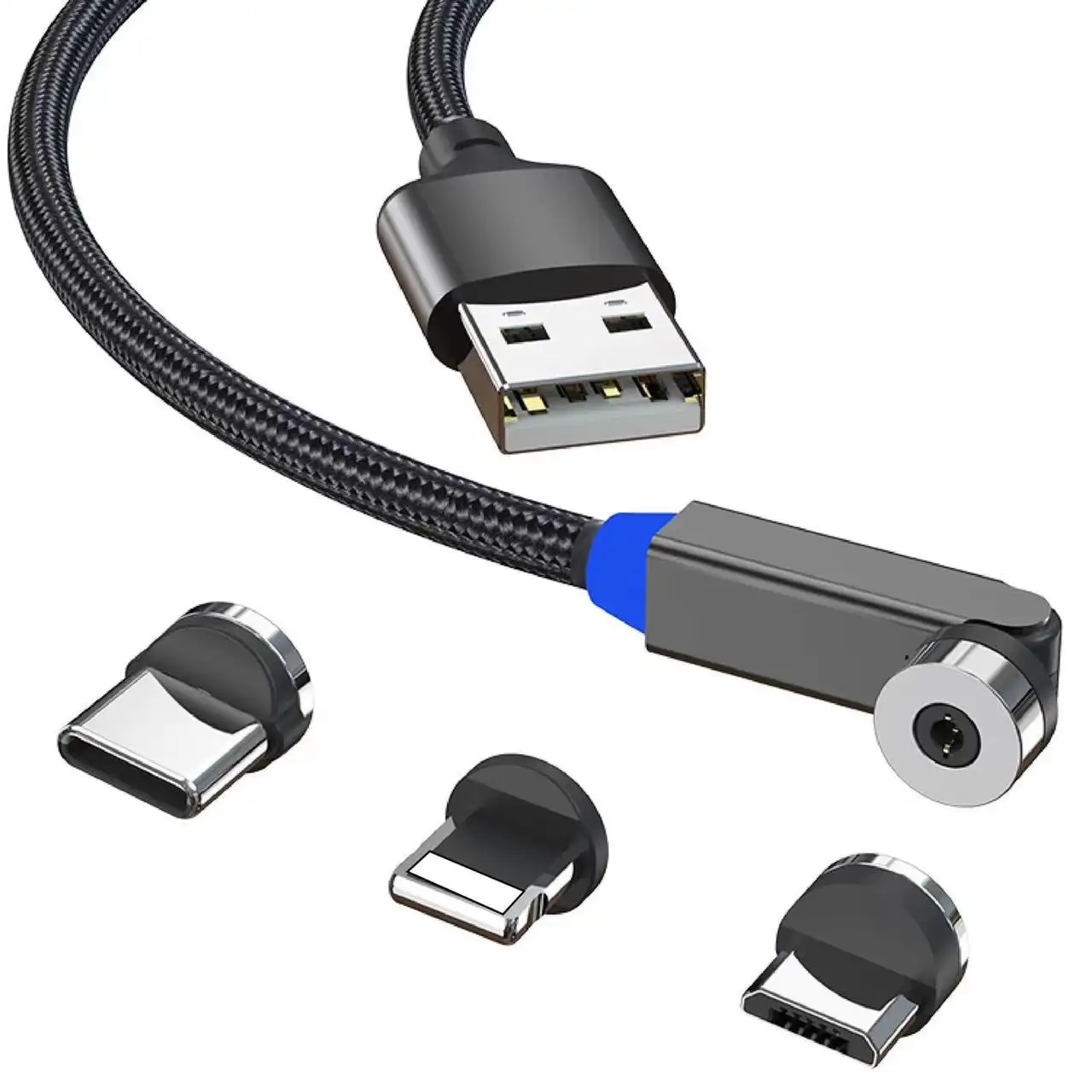 360 540 องศาหมุนส่องสว่างไหลแสง USB ประเภท C สายเคเบิลข้อมูลแม่เหล็กมาตรฐาน Tecno โทรศัพท์ชาร์จ USB 2.0 LED ตัวบ่งชี้