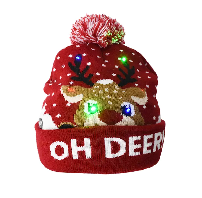 Sombreros de Navidad Suéter Santa Elk Gorro de punto con luz LED Regalo de Navidad de dibujos animados para niños Suministros de Año Nuevo