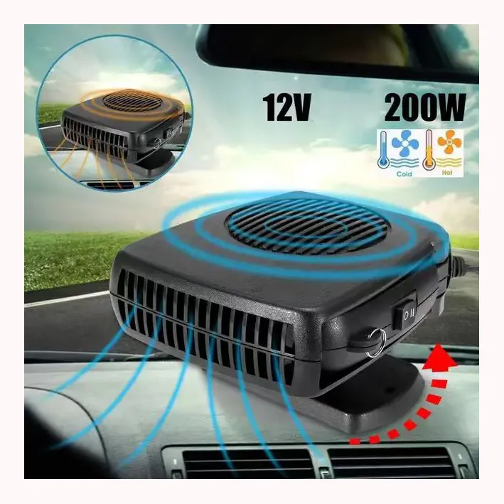 Portable Car 2 in 1 Fun & Heater Fan Vehicle Electronic Air Heater 12V 200W Car Windshield Heater Defogger Demister Defroster