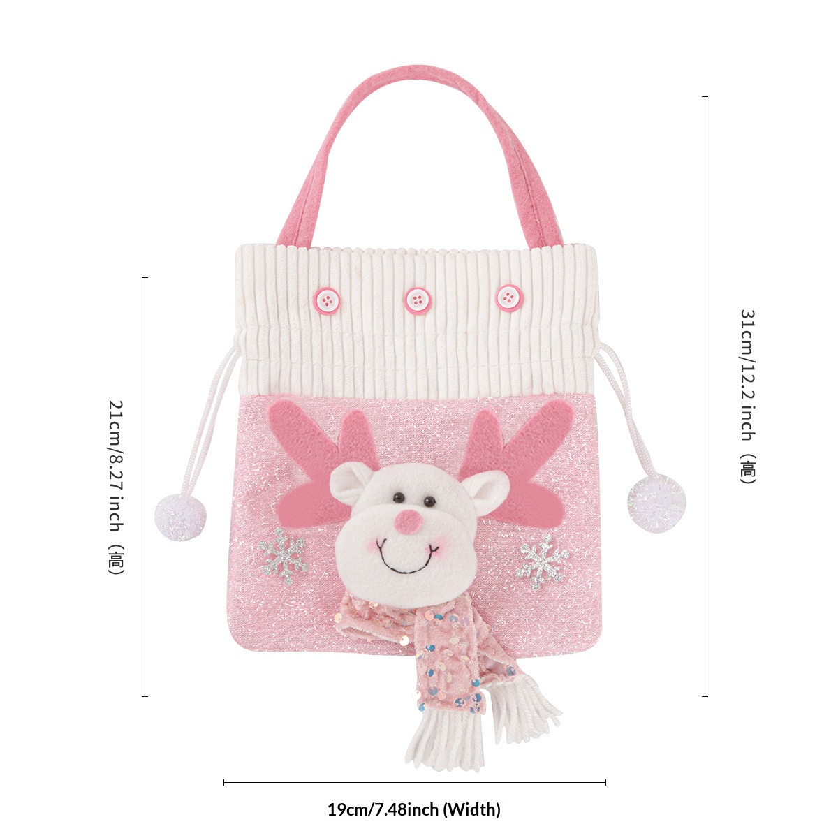 Sac pomme épissé rose et blanc, renne