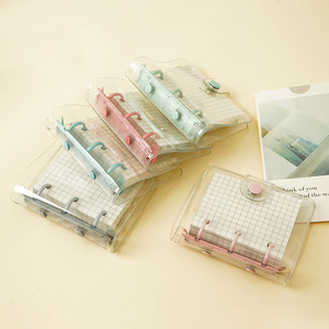 Mini A6 PVC Soft Binder Notebook con 3 anelli trasparente a foglia larga con chiusura a bottone a scatto memory pad con stile