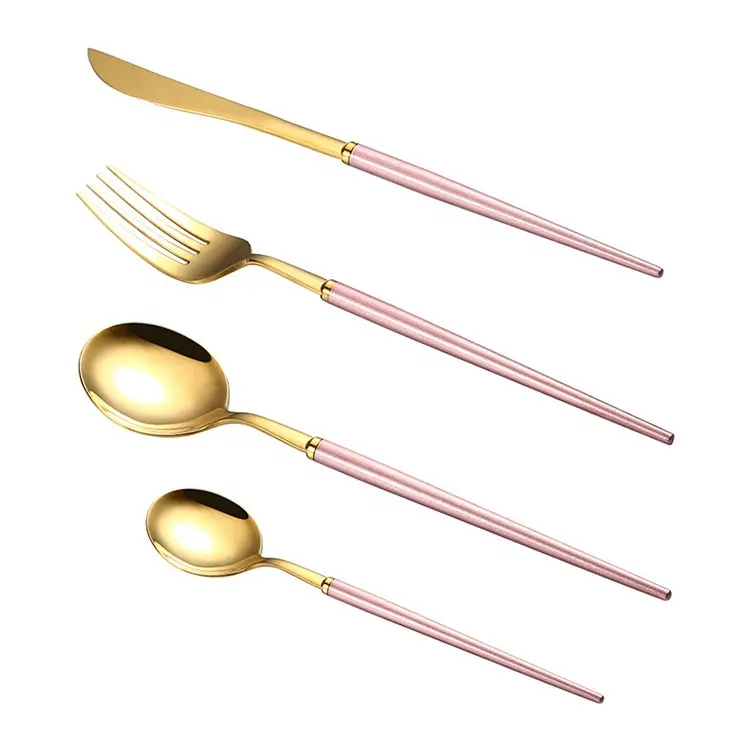 Набор столовых приборов из нержавеющей стали, комплект из розового золота в западном стиле, вилка, чайная ложка, нож