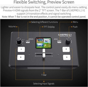 Pantalla LCD L1 V1 Mezclador de video multicámara Switcherh 4 entradas USB 3,0 Formato de salida Transmisión en vivo en tiempo real Ligero - Product Image 4