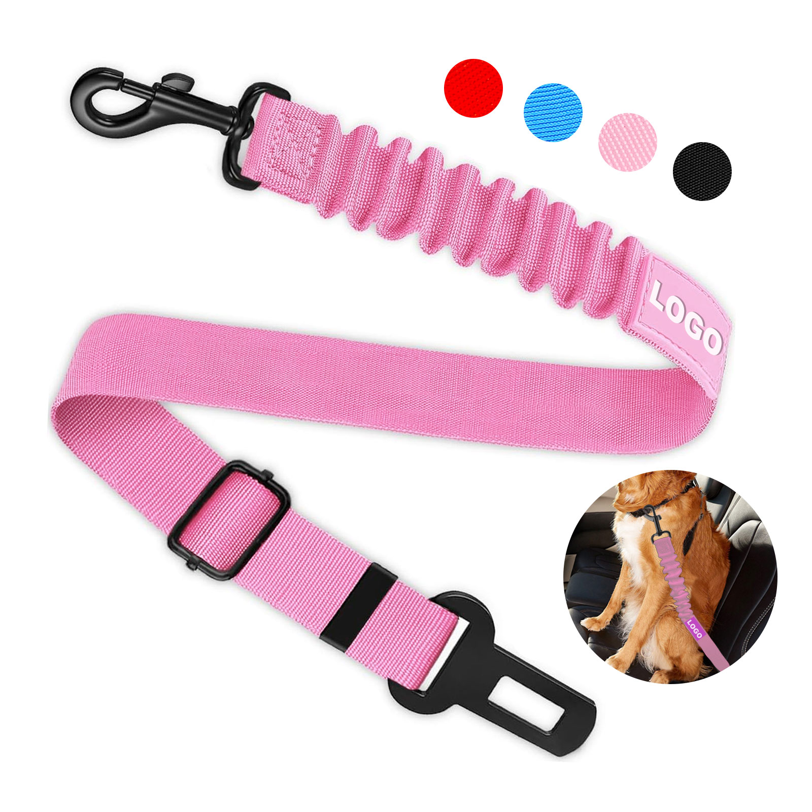 Ceinture de sécurité rose pour chien (ne peut pas émettre de lumière)