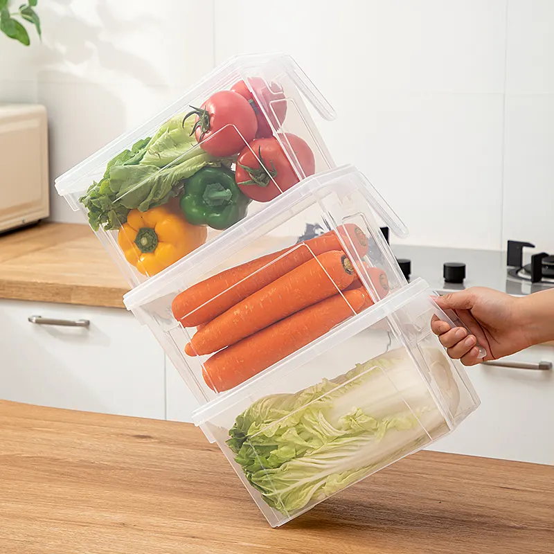 Kotak Penyimpanan Makanan Rumah Tangga, Penyusun Sayur Buah Kulkas Plastik Bening dengan Tutup