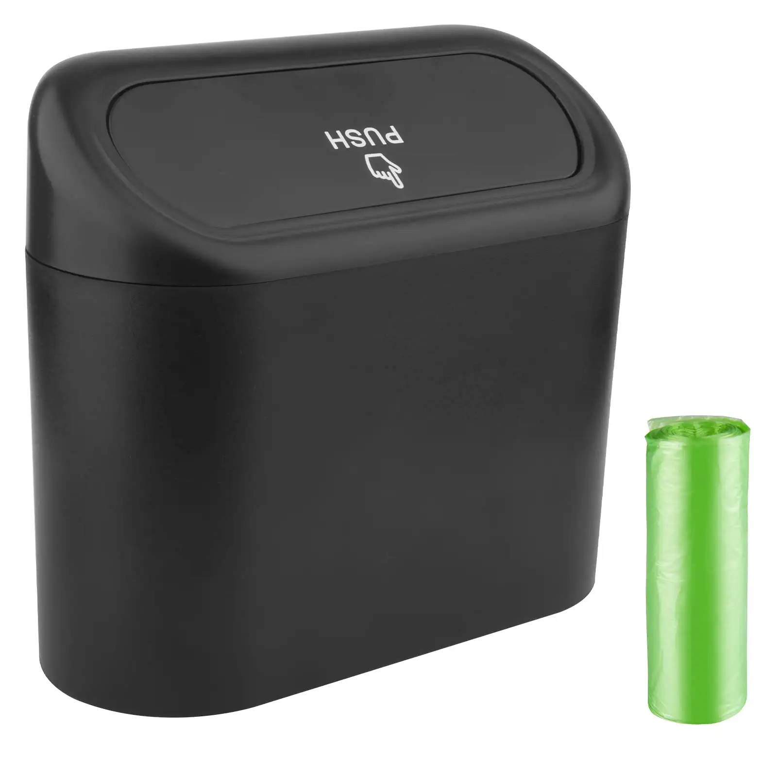 Car Clamshell Trash Bin Pendurado Veículo Garbage Dust Case Caixa de armazenamento Preto ABS Square Pressionando Trash Can Universal Organizer