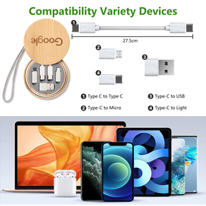 多USB适配器套件竹储物盒快速充电口袋电缆套件转换器USB C至C型/微型适配器礼品 - Product Image 3