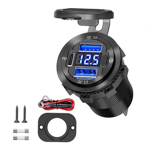 12v汽车充电器插座双快速充电3.0 PD USB C汽车USB端口电压表电源开关DIY船用总线房车充电器 - Product Image 1
