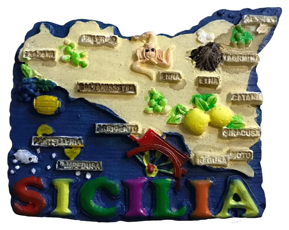 مبرد مغناطيسي للهدايا السياحية وهو خريطة إيطالية ثلاثية الأبعاد مصنوع من الراتنج لصق في سيليليا
