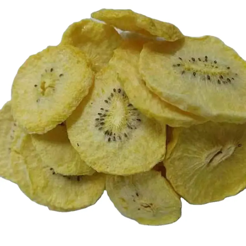 Guoyue, nuevo producto, fruta de kiwi dorada seca a granel, crujiente, 100% frutas naturales, aperitivos, patatas fritas, rodajas de kiwi amarillas liofilizadas