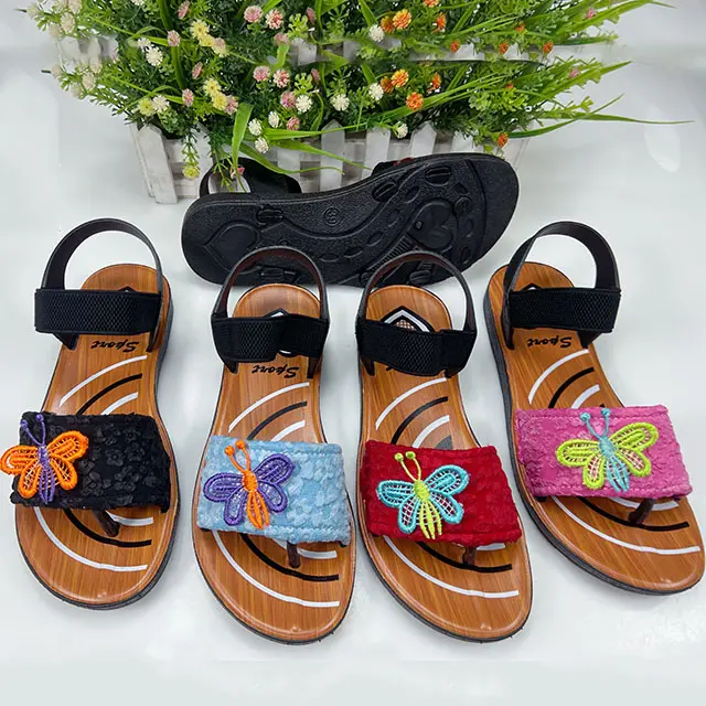 Zapatos más baratos mujeres de lujo de alta calidad nuevo patrón mariposa señoras sandalias y zapatillas para niñas