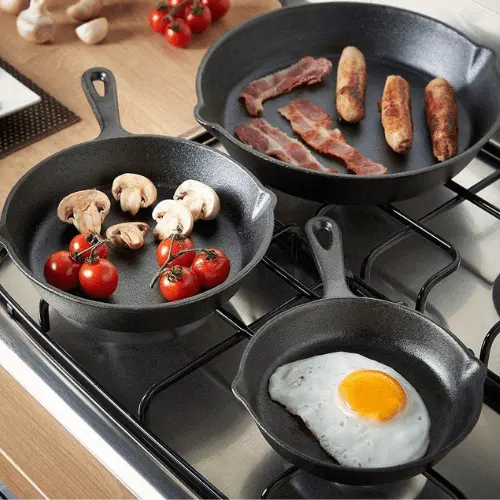 Home Kitchen Outdoor Cookware Pré-Temperado 6/8/10 "Inch Round Frigideira De Ferro Fundido Rodada Non-Stick Frigideira