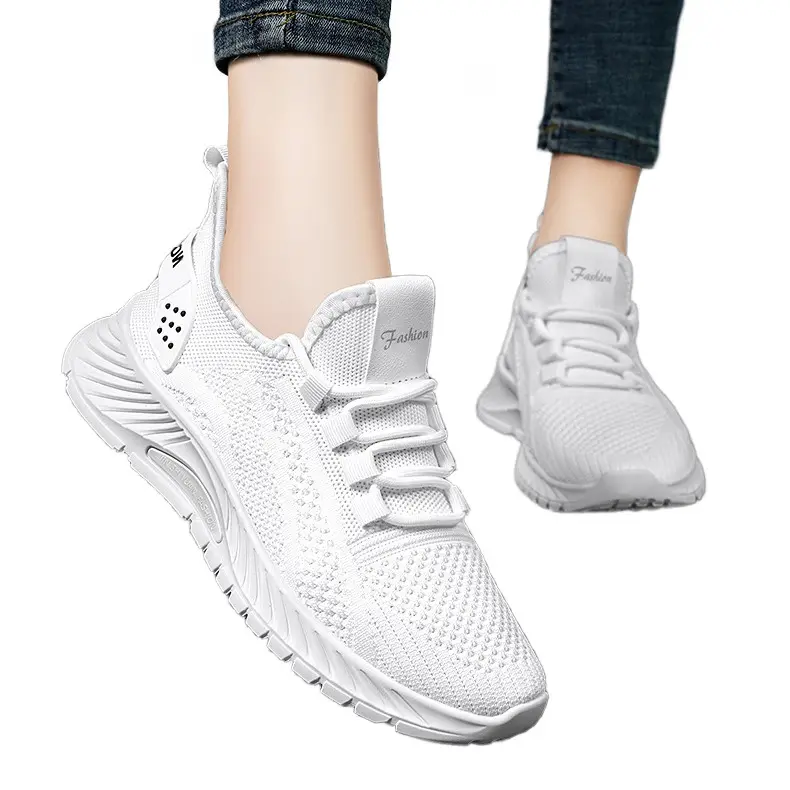 Best selling fashionable fly weaving lace up women's spring casual shoes
