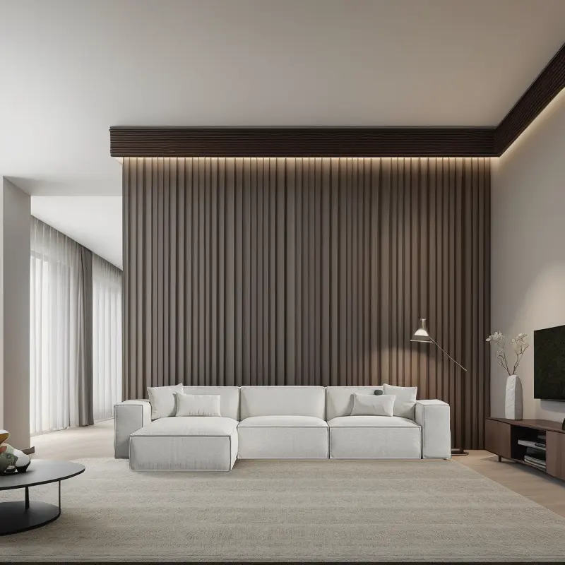 Italiano moderno blocco Tofu nordico divano ad angolo rimovibile e lavabile Set in tessuto per soggiorno e Villa in legno mobili per la casa
