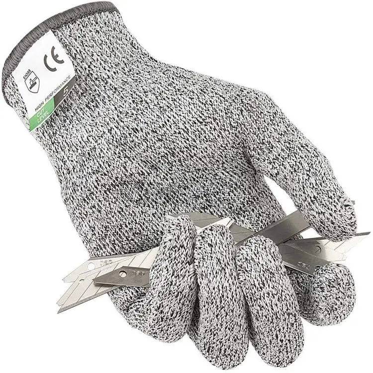 Guantes de punto de algodón para el trabajo, manoplas flexibles de dedo completo ansi EN388, Nivel 5, resistentes al corte, con certificación CE, precio barato