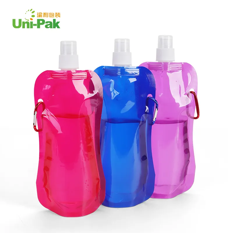 Bolsa de plástico desechable sin BPA para agua potable, botella de agua plegable portátil, bolsas de agua de 450ml