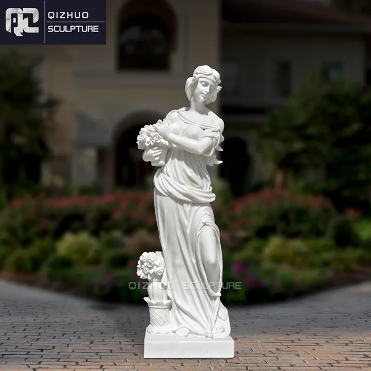 Decorazione da giardino antico a grandezza naturale intagliato a mano figura femminile scultura in marmo bianco statua prezzo