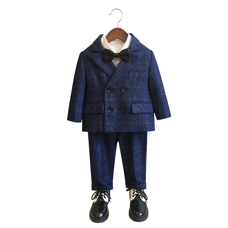 Traje de esmoquin negro para niño pequeño, conjunto completo de ropa para niño pequeño, chaqueta negra de manga larga para otoño, ropa para niño