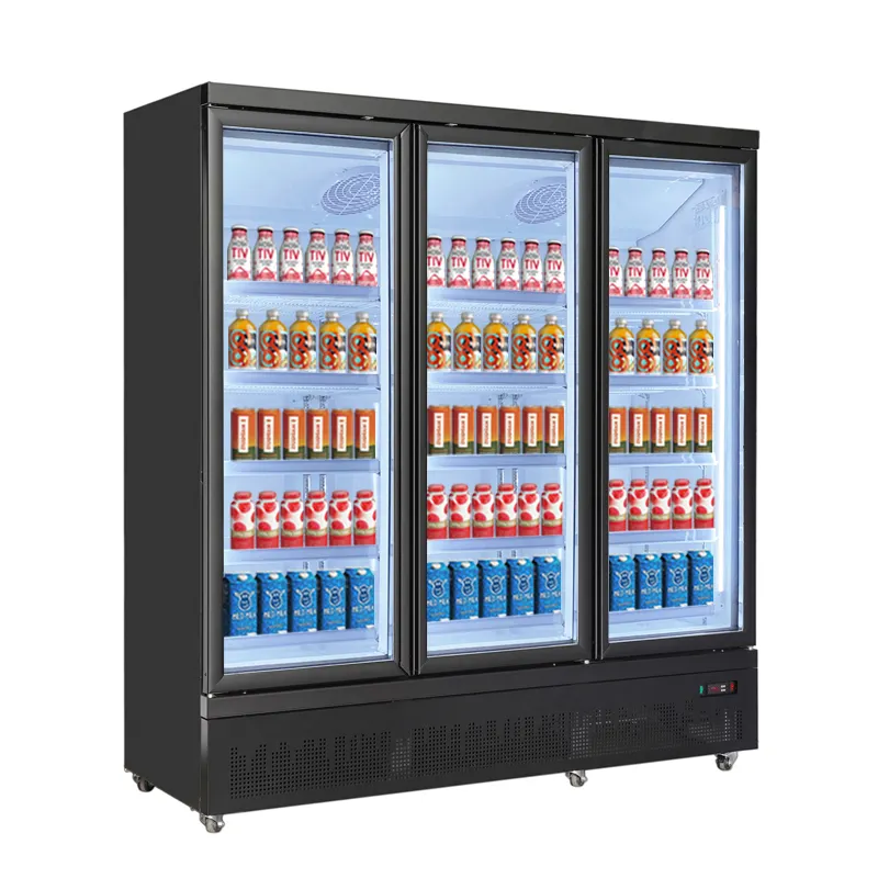 3 porte di vetro verticale refrigerato bevanda vetrina ventola di raffreddamento commerciale verticale frigo per il supermercato