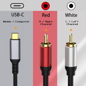 大江厂家批发RCA至USB C音频立体声Y分路器线USB C至2RCA公插孔插头适配器电缆 - Product Image 5