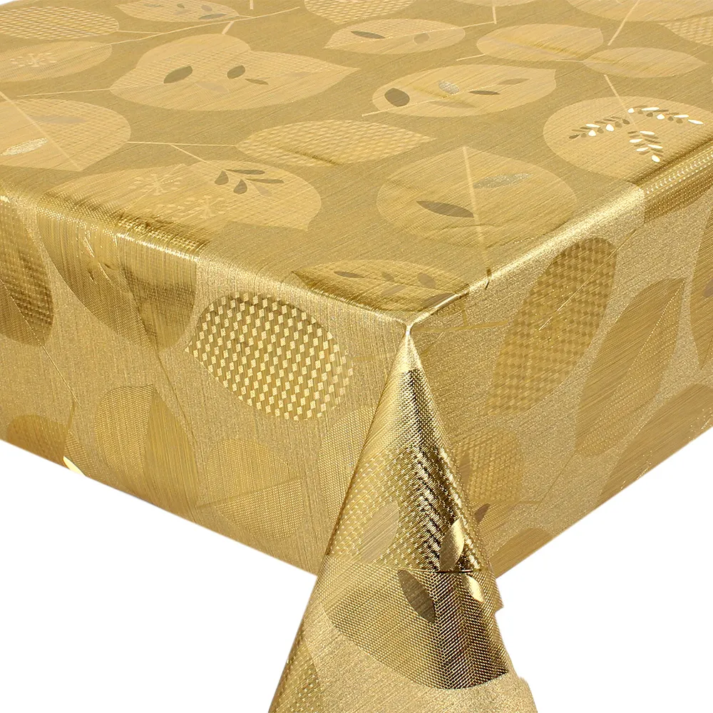 Toalha de mesa de PVC com suporte de tecido estilo metálico dourado brilhante